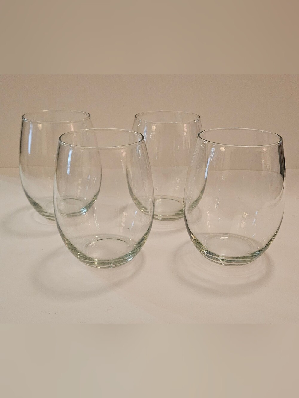 Set of 4 Stemless Wine Glasses - Clear Glass Solid Round Contemporary 4.5in